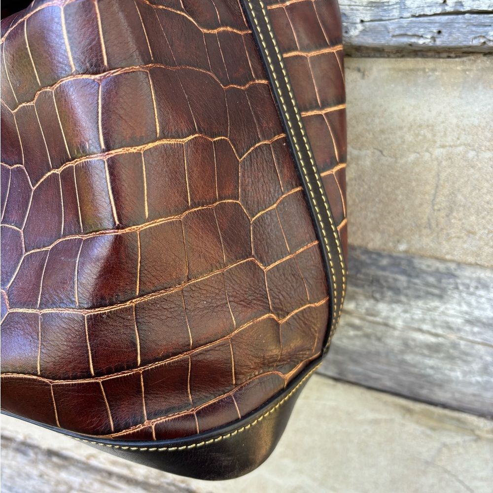 Dooney & Bourke Croc-Patterned Leather Shoulder Bag with Gold Toned Hardware - Picture 7 of 15